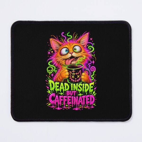 Item preview, Dead Inside But Caffeinated Derpy Orange Cat Neon Coffee designed and sold by Retro Whiskers.
