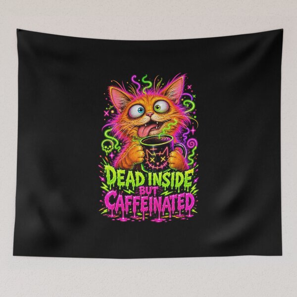 Item preview, Dead Inside But Caffeinated Derpy Orange Cat Neon Coffee designed and sold by Retro Whiskers.