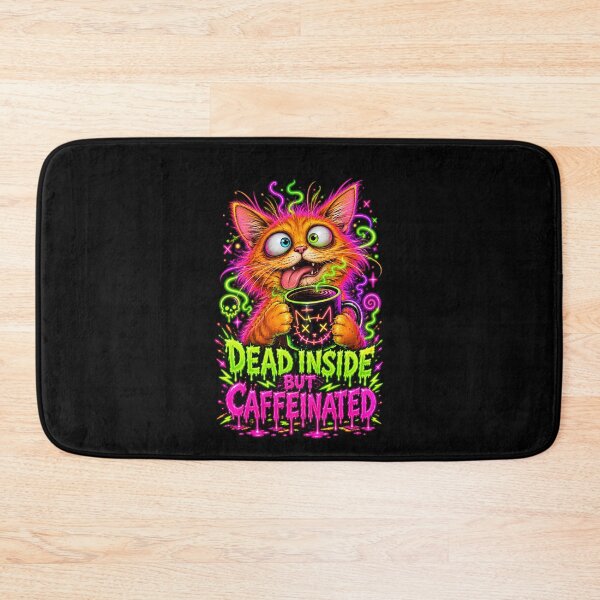 Item preview, Dead Inside But Caffeinated Derpy Orange Cat Neon Coffee designed and sold by Retro Whiskers.