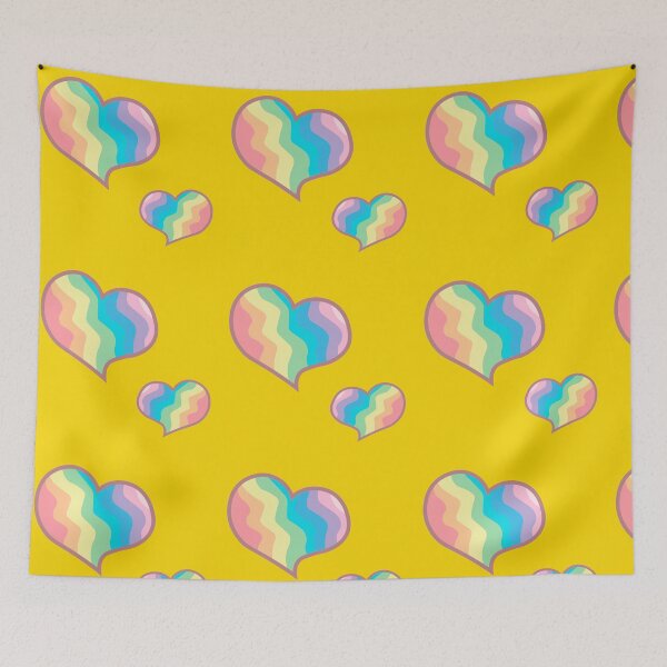 Item preview, pattern of hearts of different colors on a yellow background designed and sold by Zhanna LL.