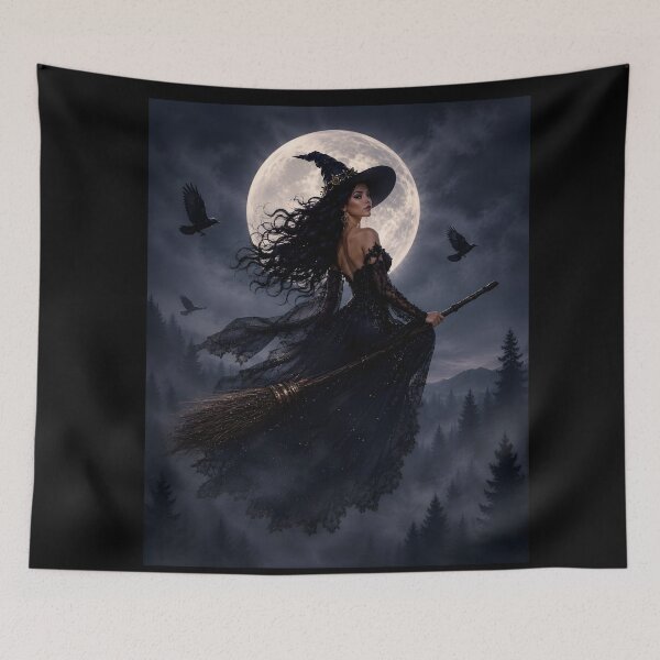 Item preview, Enchanting Witch Flying Over a Moonlit Forest designed and sold by DoveArtDesigns.