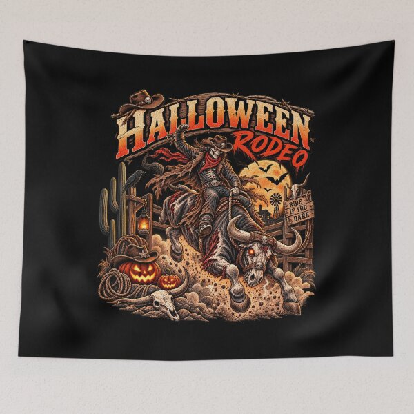 Item preview, Halloween Rodeo Skeleton Cowboy Riding Haunted Bull Vintage Western  designed and sold by afr-saad.