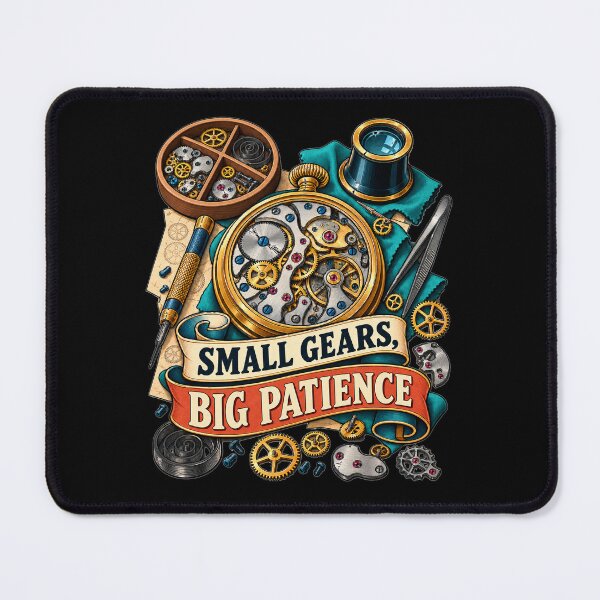 Item preview, Small Gears Big Patience Watchmaker Horology Art designed and sold by CheerfulNest.