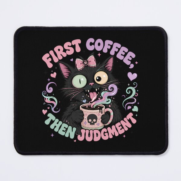 Item preview, First Coffee Then Judgment Crazy Black Cat Kawaii designed and sold by Retro Whiskers.