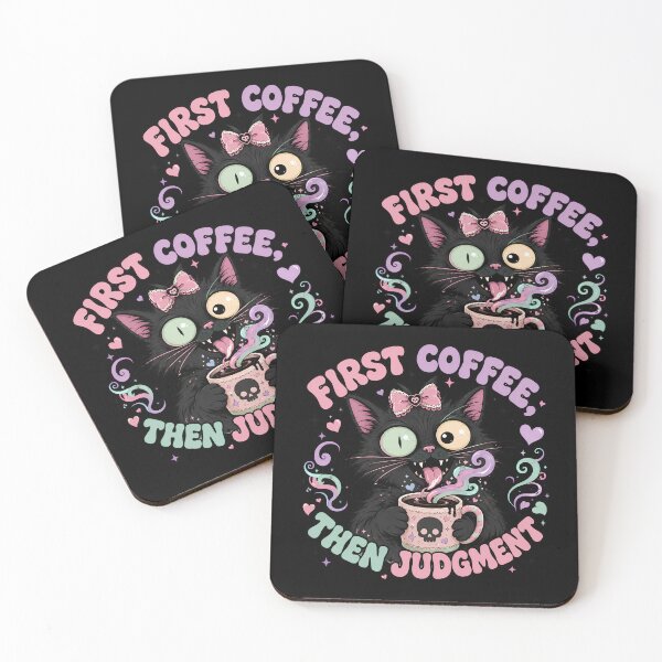 Item preview, First Coffee Then Judgment Crazy Black Cat Kawaii designed and sold by Retro Whiskers.