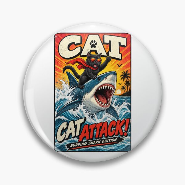 Item preview, Cute Funny Cat Attack Surfing Shark Movie Parody Design designed and sold by WolfmanProphecy.