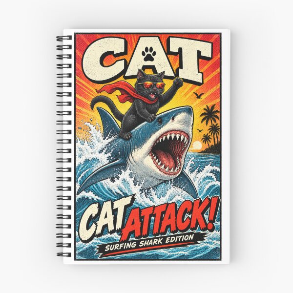 Item preview, Cute Funny Cat Attack Surfing Shark Movie Parody Design designed and sold by WolfmanProphecy.