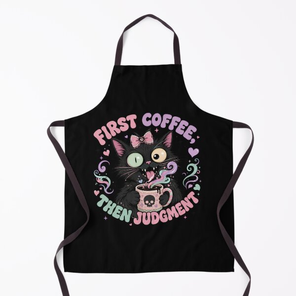 Item preview, First Coffee Then Judgment Crazy Black Cat Kawaii designed and sold by Retro Whiskers.
