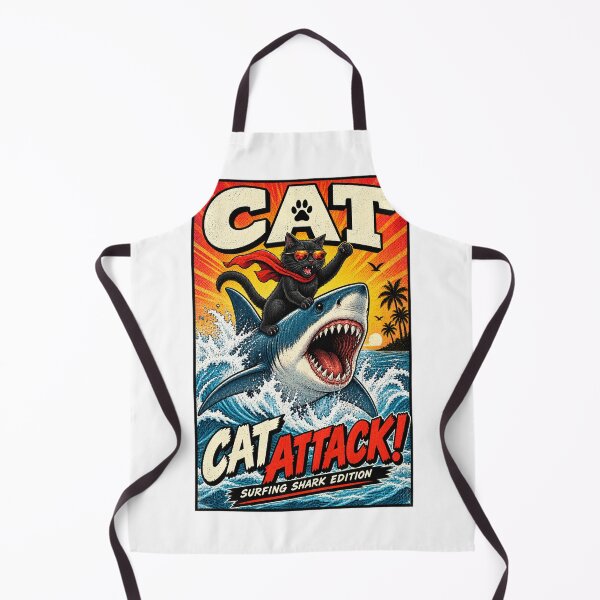Item preview, Cute Funny Cat Attack Surfing Shark Movie Parody Design designed and sold by WolfmanProphecy.