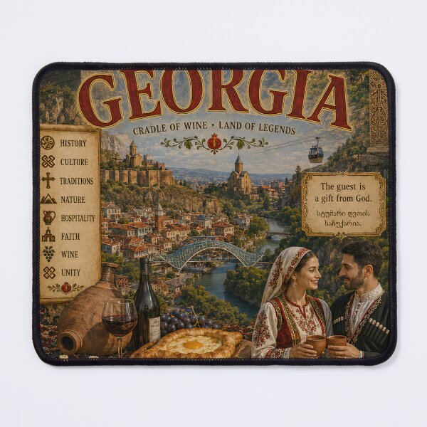 Item preview, Georgia Travel Poster | Tbilisi Khachapuri Cradle of Wine & Caucasus Art designed and sold by alexcorporation.