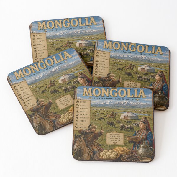 Item preview, Mongolia Travel Poster | Genghis Khan Steppes Nomadic Heritage & Folk Art designed and sold by alexcorporation.