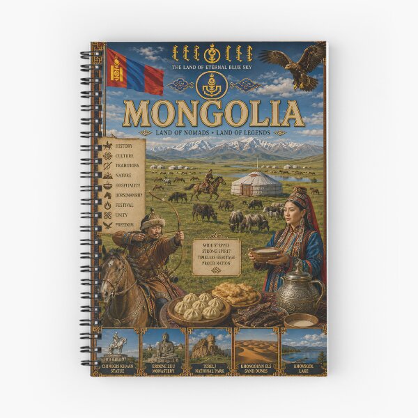 Item preview, Mongolia Travel Poster | Genghis Khan Steppes Nomadic Heritage & Folk Art designed and sold by alexcorporation.