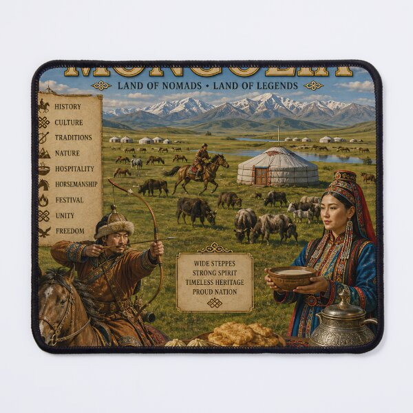 Item preview, Mongolia Travel Poster | Genghis Khan Steppes Nomadic Heritage & Folk Art designed and sold by alexcorporation.