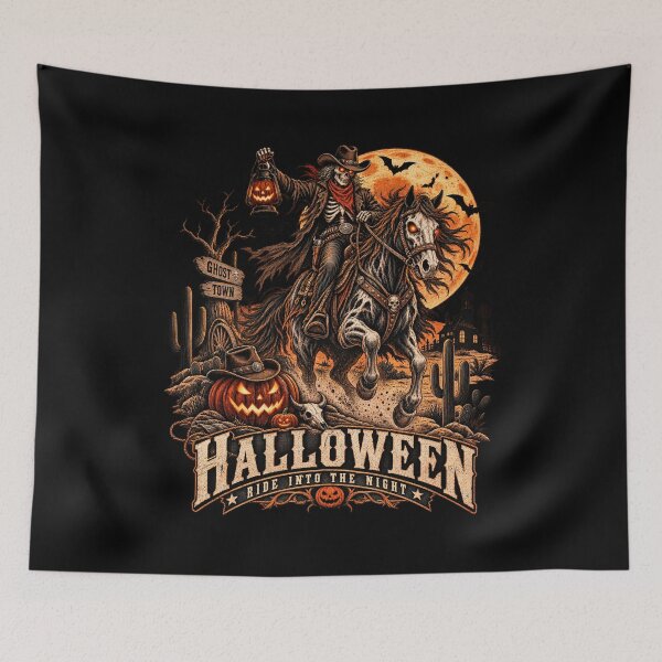 Item preview, Haunted Cowboy Halloween Skeleton Horse Vintage Western designed and sold by afr-saad.