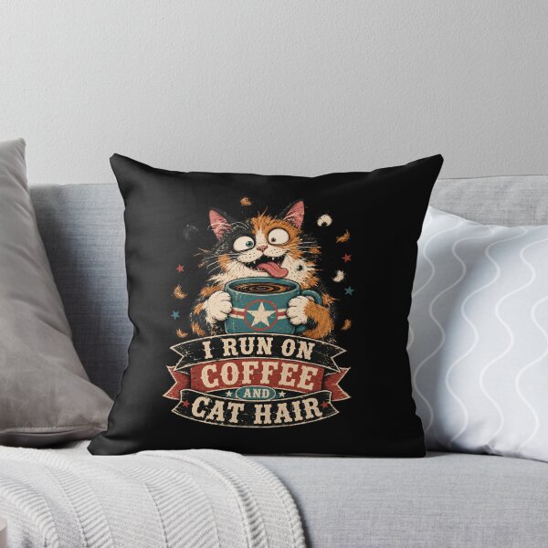 Item preview, I Run On Coffee And Cat Hair Silly Calico Cat Vintage designed and sold by Retro Whiskers.