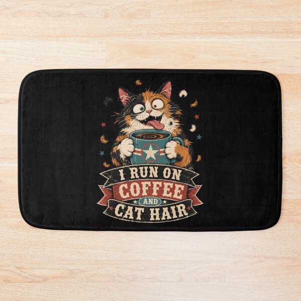 Item preview, I Run On Coffee And Cat Hair Silly Calico Cat Vintage designed and sold by Retro Whiskers.