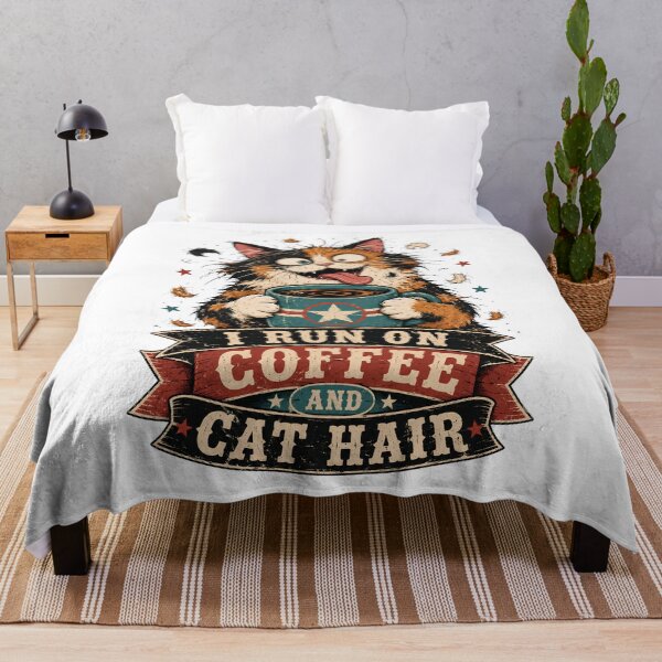 Item preview, I Run On Coffee And Cat Hair Silly Calico Cat Vintage designed and sold by Retro Whiskers.