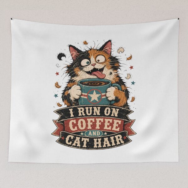 Item preview, I Run On Coffee And Cat Hair Silly Calico Cat Vintage designed and sold by Retro Whiskers.