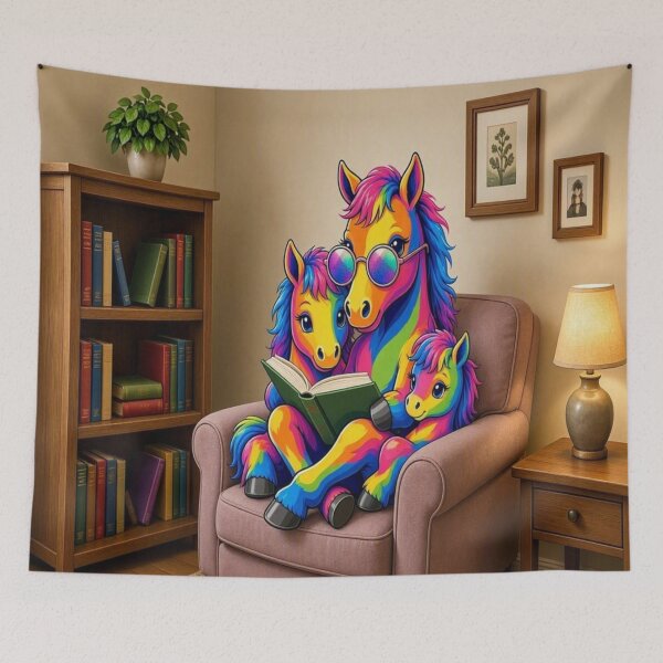 Item preview, Colorful Rainbow Horse Family Reading Book - Tugy's World Pop Art designed and sold by Breezes-of-Ida.