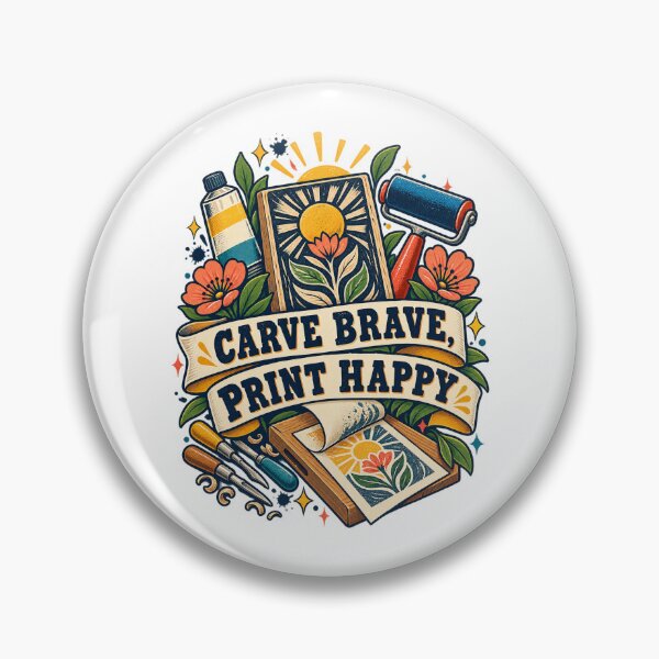 Item preview, Carve Brave Print Happy Linocut Maker Art designed and sold by CheerfulNest.