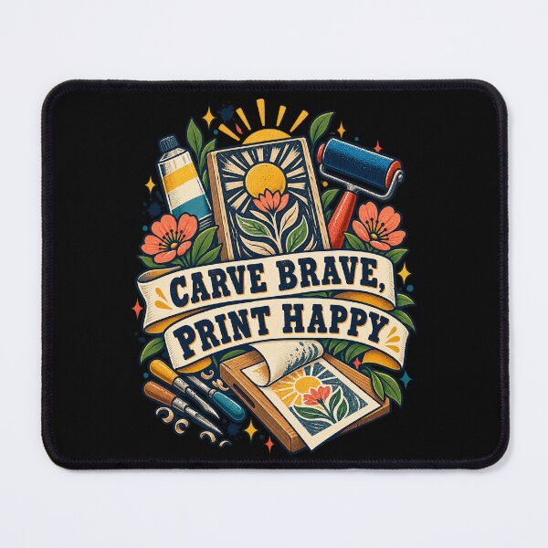Item preview, Carve Brave Print Happy Linocut Maker Art designed and sold by CheerfulNest.