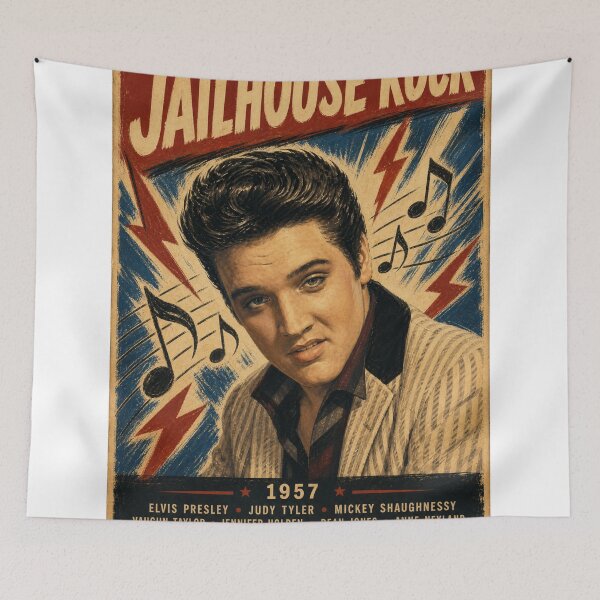 Item preview, Jailhouse Rock 1957 - Vintage Rockabilly Lightning Poster Art designed and sold by ElvisVintagePosters.