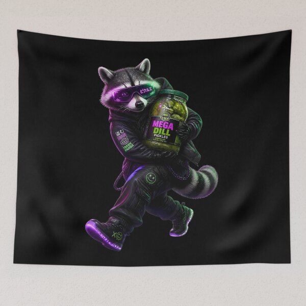 Item preview, Raccoon Eating Pickles Cyberpunk Trash Panda Funny Pickle Lover  designed and sold by LeSoniPapaPrint.
