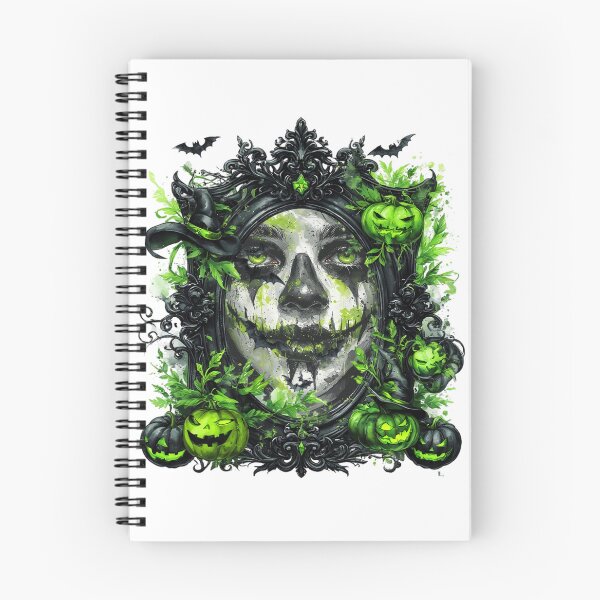 Item preview, Creepy Halloween Face Surrounded by Green Jack-o'-Lanterns in a Gothic Mirror designed and sold by Szpaku desart .