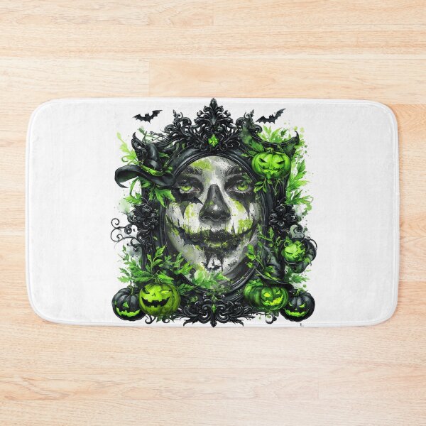 Item preview, Creepy Halloween Face Surrounded by Green Jack-o'-Lanterns in a Gothic Mirror designed and sold by Szpaku desart .