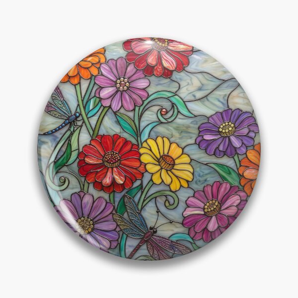 Item preview, Stained Glass Zinnias and Dragon Flies designed and sold by Tridentulus.
