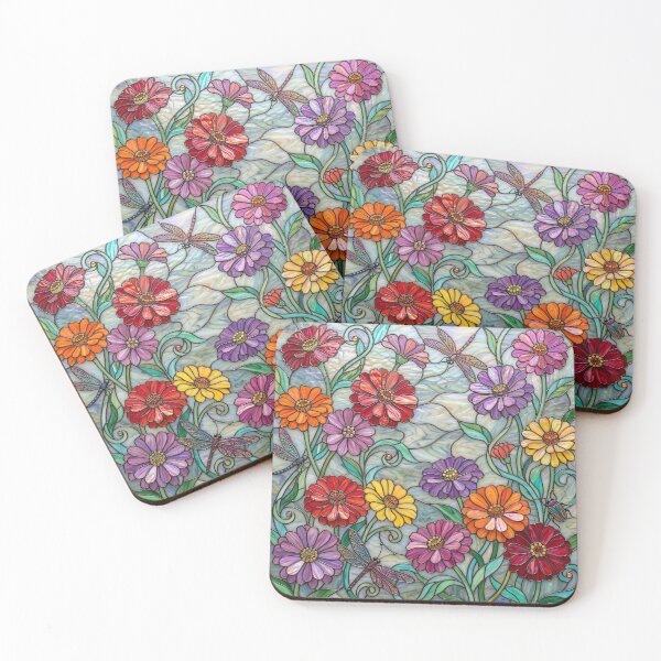 Item preview, Stained Glass Zinnias and Dragon Flies designed and sold by Tridentulus.