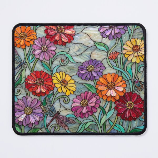 Item preview, Stained Glass Zinnias and Dragon Flies designed and sold by Tridentulus.