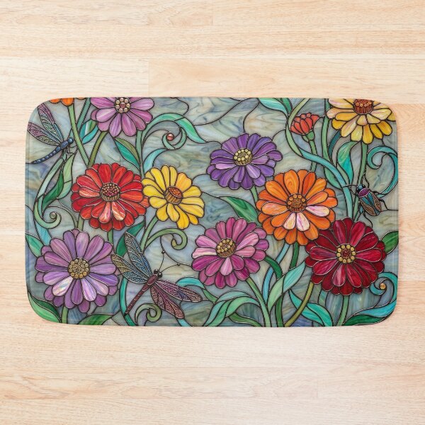 Item preview, Stained Glass Zinnias and Dragon Flies designed and sold by Tridentulus.