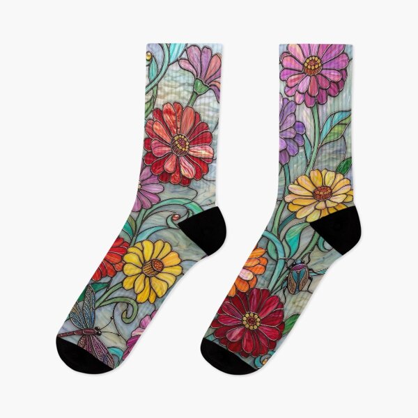 Item preview, Stained Glass Zinnias and Dragon Flies designed and sold by Tridentulus.