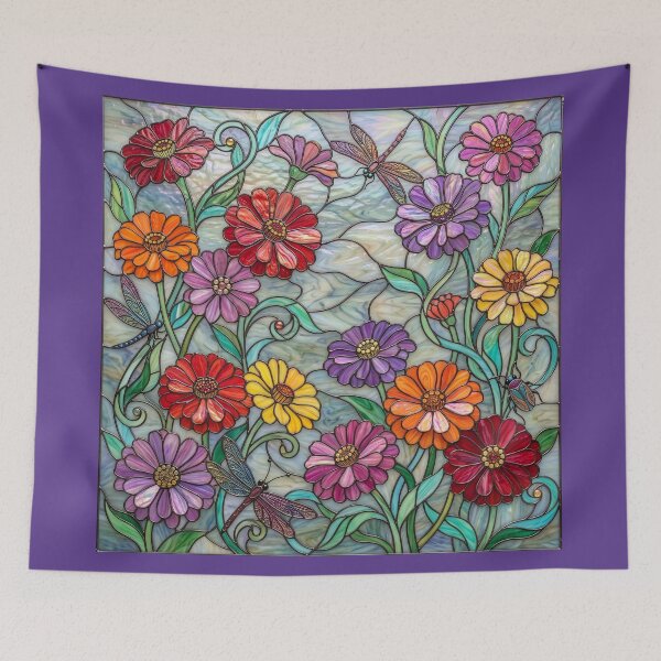 Item preview, Stained Glass Zinnias and Dragon Flies designed and sold by Tridentulus.
