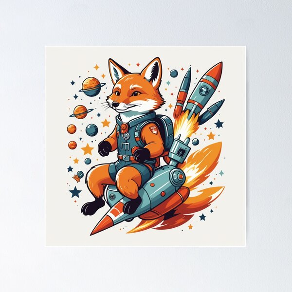 Item preview, Fox Riding a Rocket Floating Elements Design – Fox lover gift designed and sold by michallechowicz.