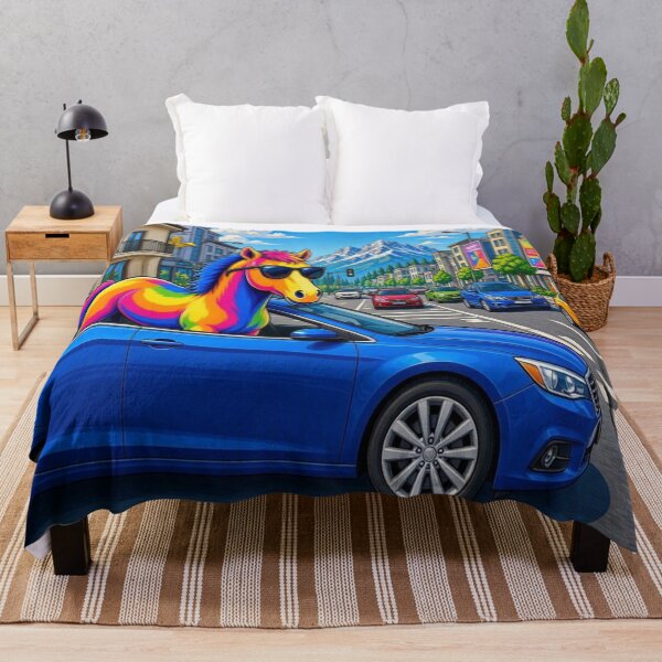 Item preview, Cool Rainbow Horse Driving Blue Car Pop Art - Tugy designed and sold by Breezes-of-Ida.