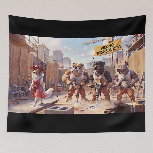 Item preview, Wrong Neighborhood Funny Dog Construction Parody Art designed and sold by AfresStudio.