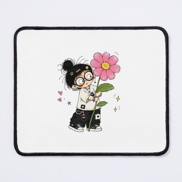 Item preview, Big Glasses Girl Hugging a Giant Flower – Quirky Doodle designed and sold by Kaytee-arttt.