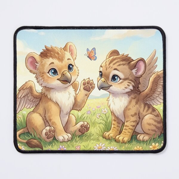 Item preview, A Curious Hello — Griffin Cubs and Butterfly designed and sold by TreatLLC.