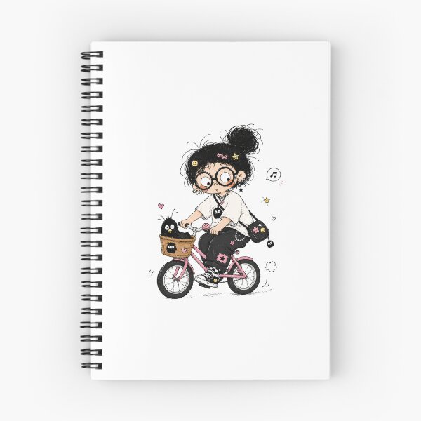 Item preview, Quirky Girl Riding a Pink Bicycle – Indie Doodle designed and sold by Kaytee-arttt.