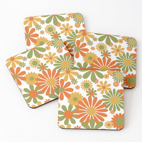 Item preview, Sunshine Day Daisies in Avocado Green Gold + Orange designed and sold by YesterdayColl.
