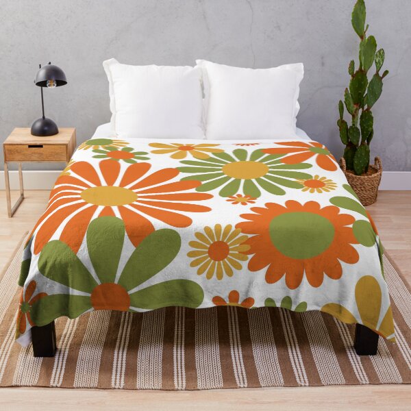 Item preview, Sunshine Day Daisies in Avocado Green Gold + Orange designed and sold by YesterdayColl.