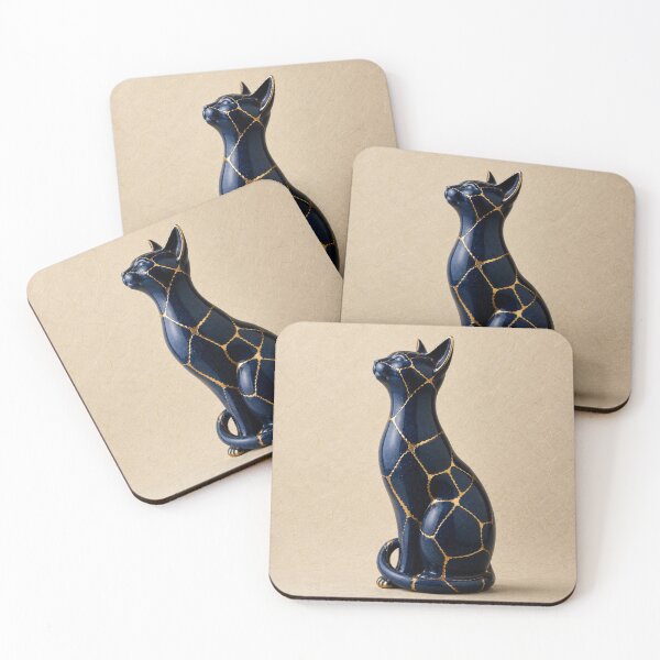 Item preview, Kintsugi Indigo Cat Silhouette - Japanese Blue & Gold Cat Art designed and sold by Purrfecta.