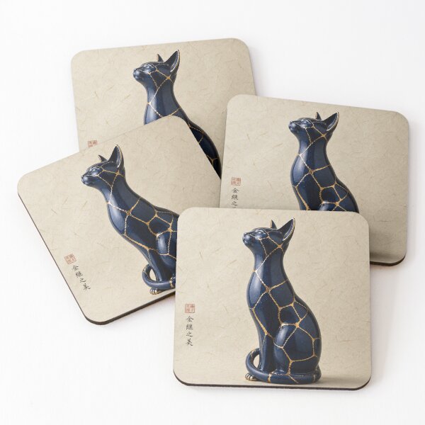 Item preview, Kintsugi Cat Silhouette on Washi Paper - Japanese Wabi-Sabi Cat Art designed and sold by Purrfecta.