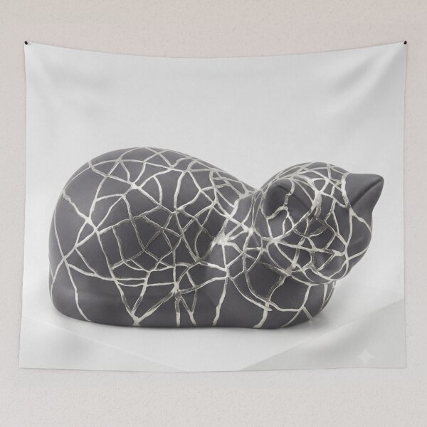 Item preview, Kintsugi Sleeping Cat Silhouette - Cozy Japanese Cat Art designed and sold by Purrfecta.