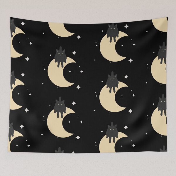 Item preview, Cat Moon Celestial Vector Art (Black Obsidian Cat on Top of Moon with Stars around it) designed and sold by ZodiacGradient.