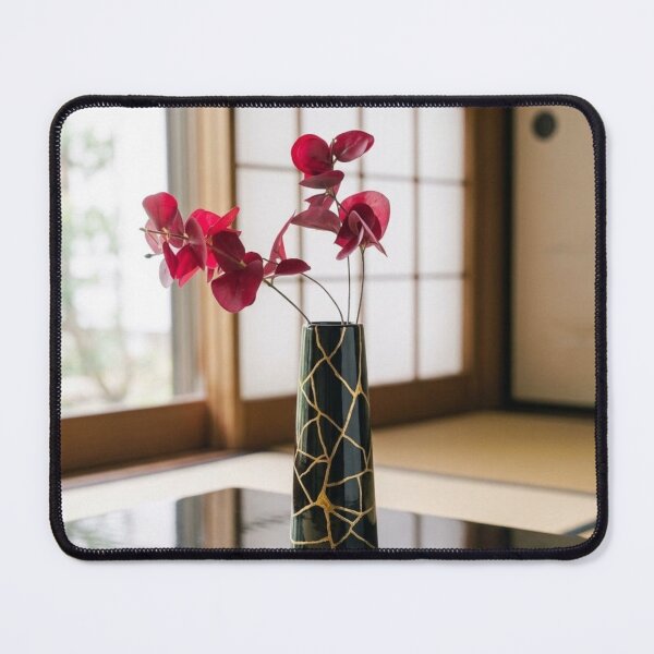 Item preview, Kintsugi Vase With Silk Flowers - Japanese Floral Art Print designed and sold by Purrfecta.