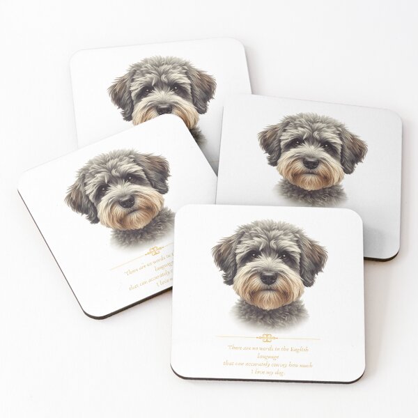 Item preview, "Schnoodle Dog Portrait Love Quote Print" designed and sold by WaggingTailsCo.