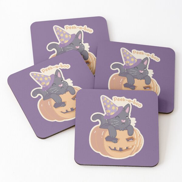 Item preview, Cute Halloween Black Cat on Pumpkin | Kawaii Peek-a-boo Witch Cat Illustration designed and sold by Hille Stickers.
